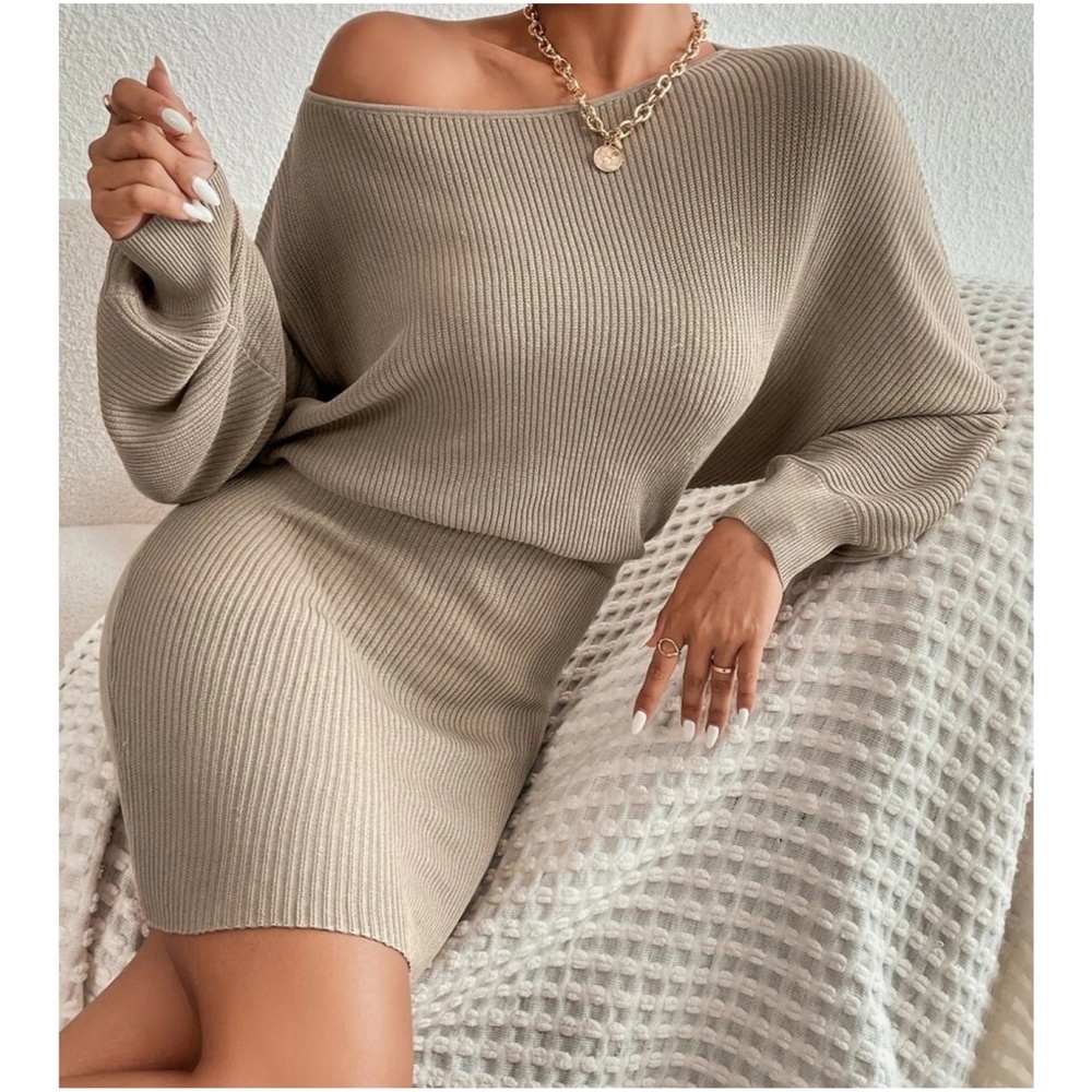 Cozy Ribbed Minimalist Sweater Dress - Picture 2 of 5